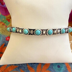 NWT Stretch Silvertone Mini Turquoise Concho Cowgirl Western Bracelet